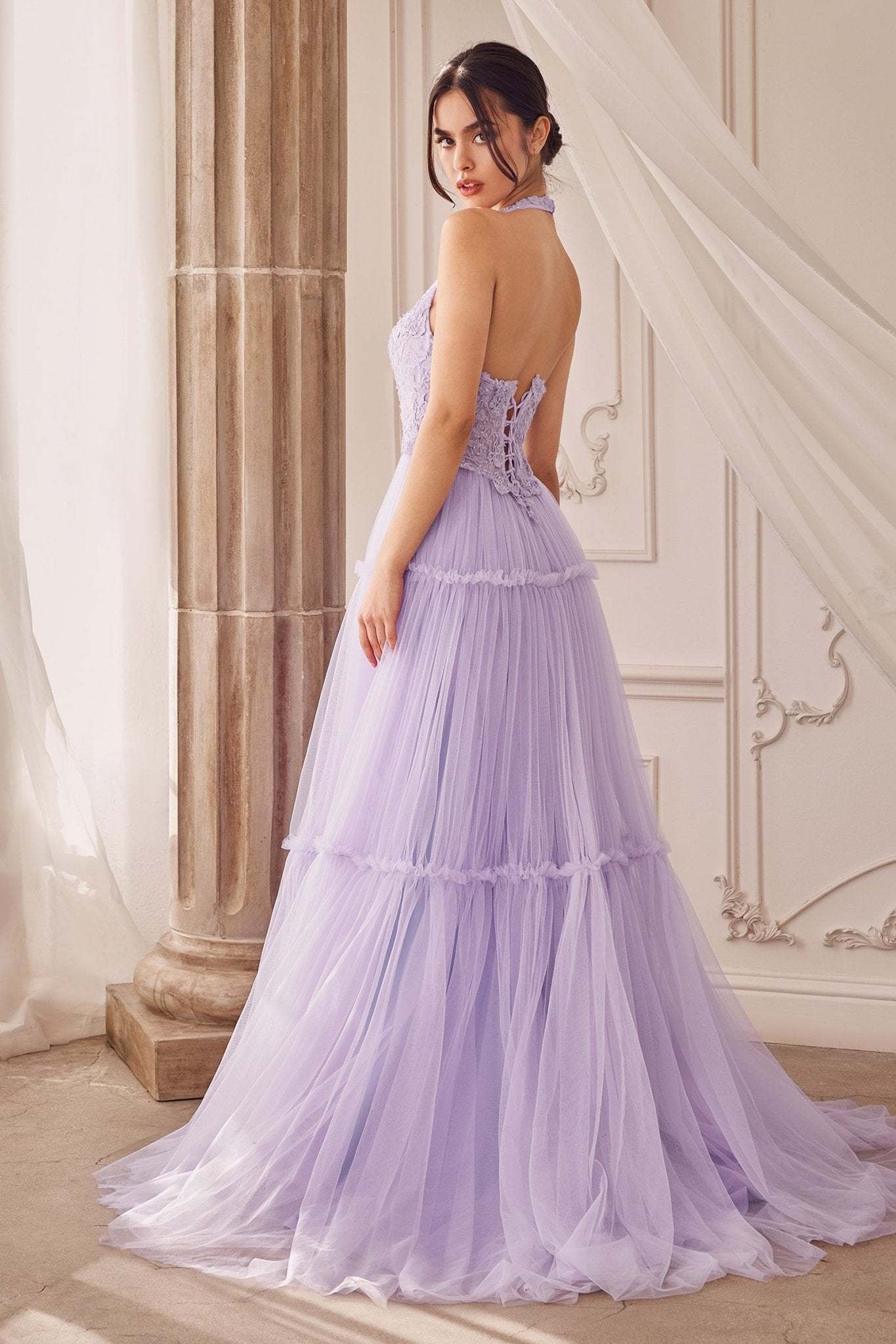 Romantic Garden Lace Layered Halter Gown W Tier Skirt #A1206