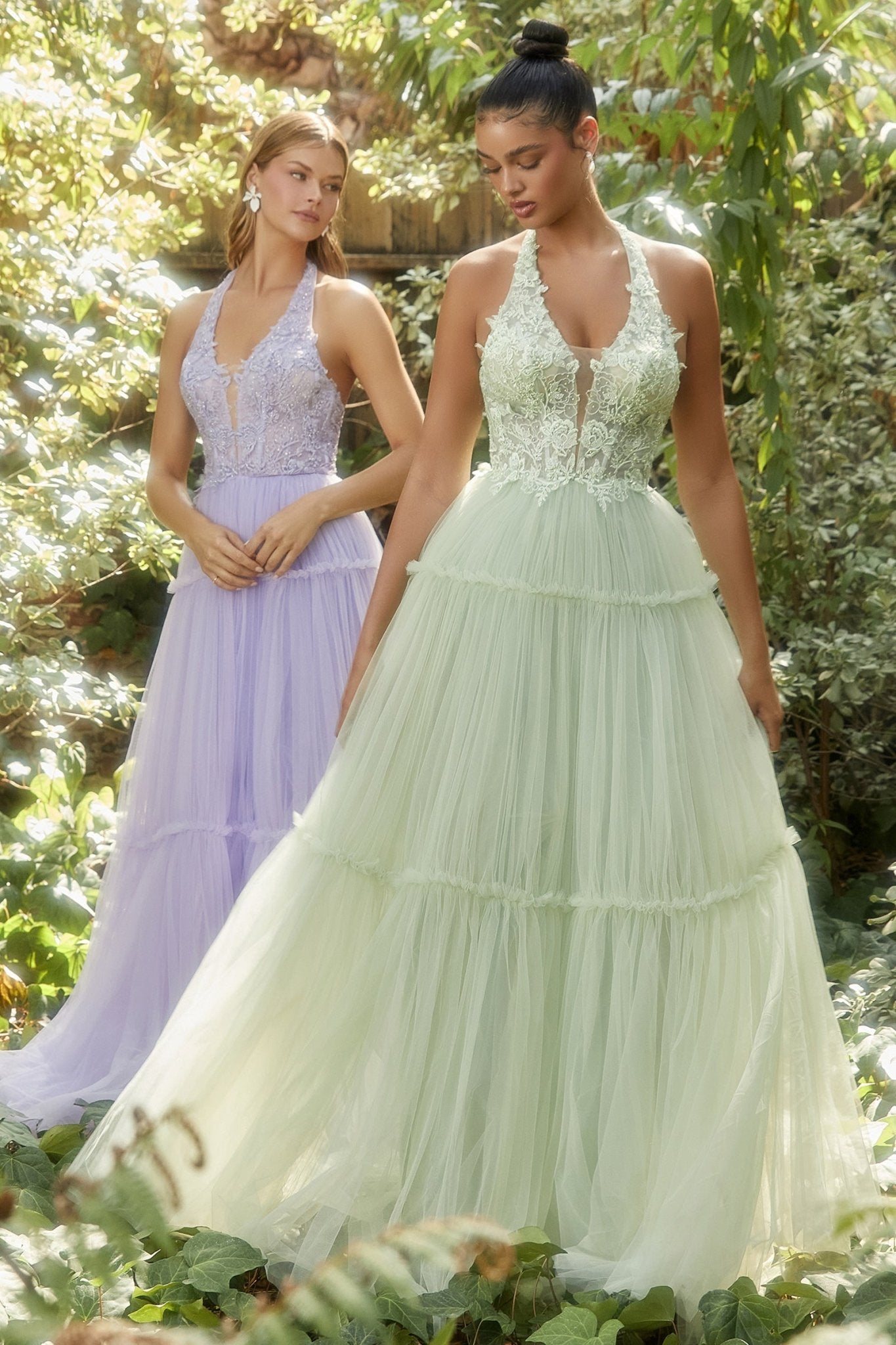 Romantic Garden Lace Layered Halter Gown W Tier Skirt #A1206