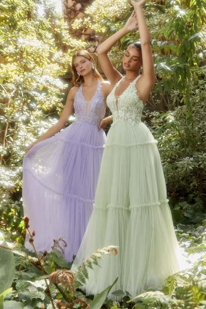 Romantic Garden Lace Layered Halter Gown W Tier Skirt #A1206
