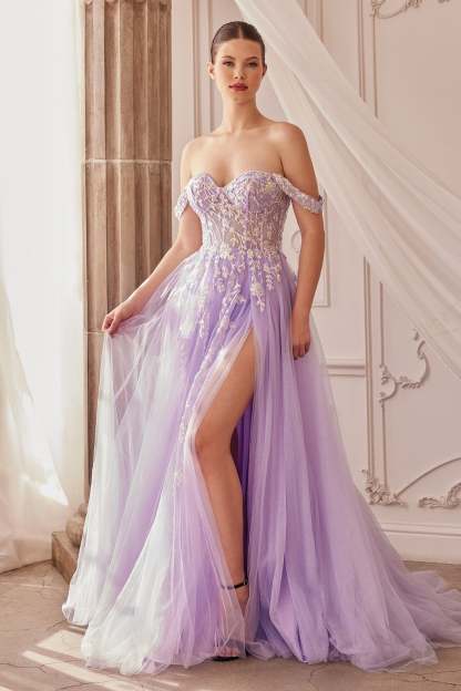 Elegance A-line Lit Sequin Applique Off Shoulder Gown #A1209