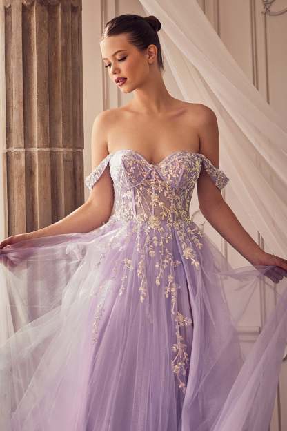 Elegance A-line Lit Sequin Applique Off Shoulder Gown #A1209