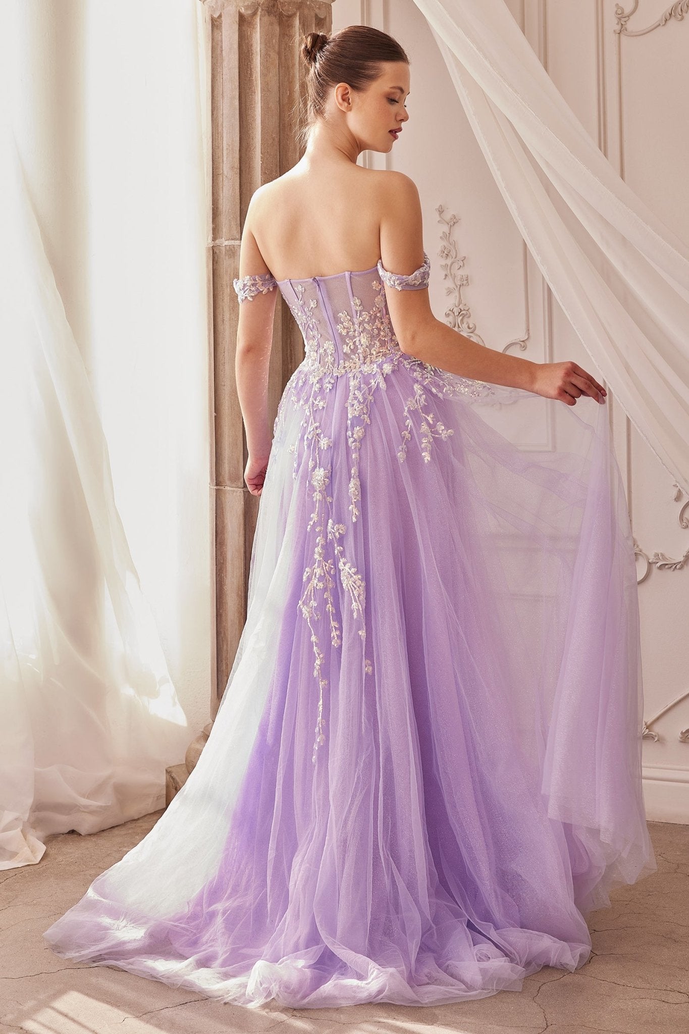 Elegance A-line Lit Sequin Applique Off Shoulder Gown #A1209
