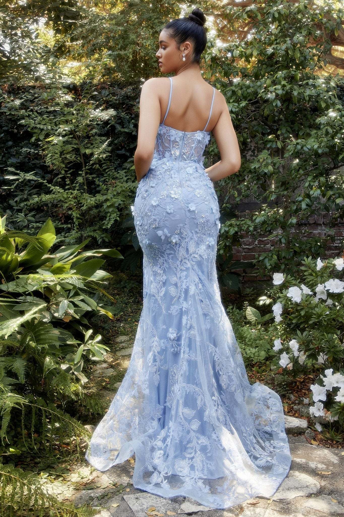 Dreamy Fitted Organza Butterfly Appliques Corset Mermaid Gown #A1213