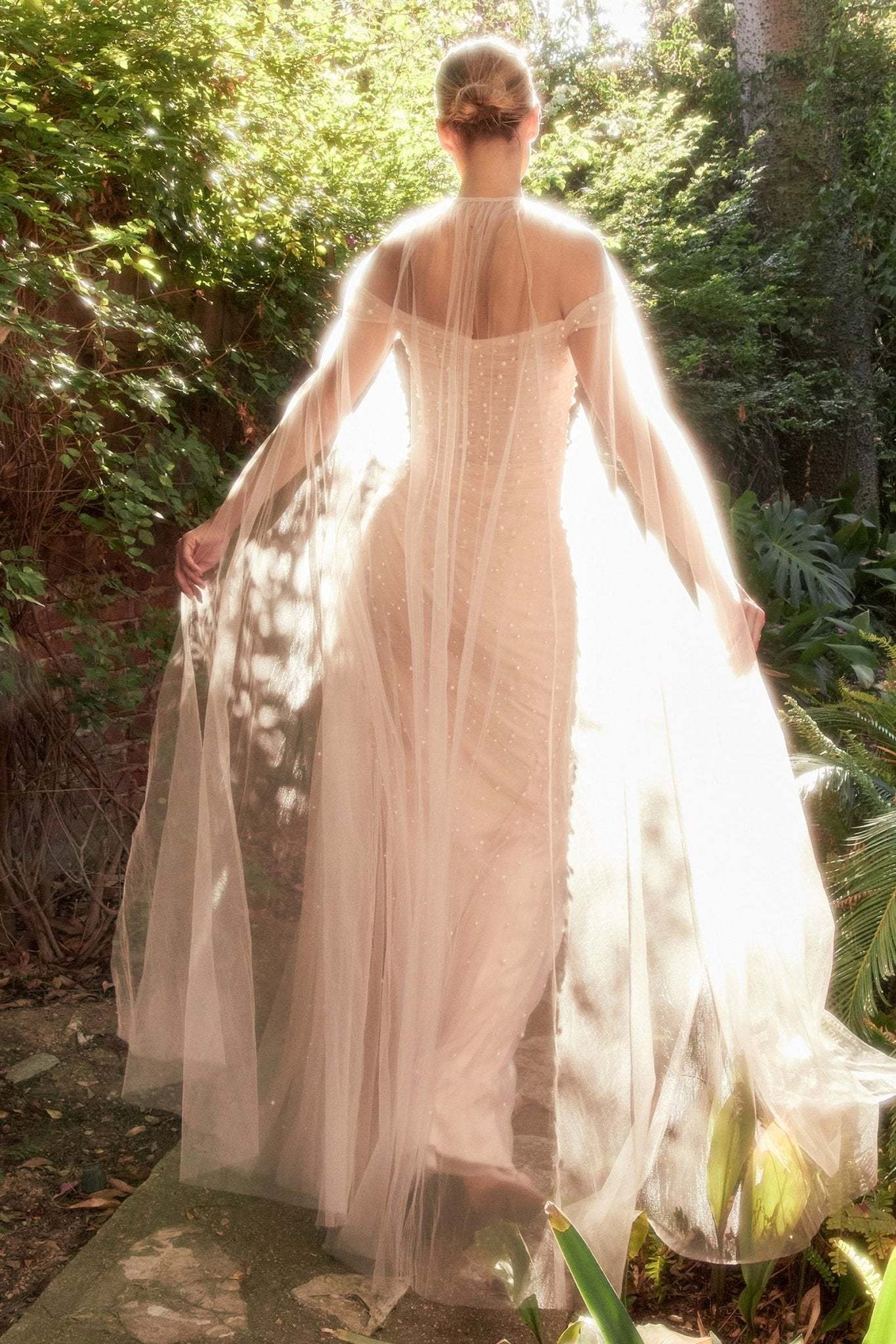 Breathtaking Fitted Off-The-Shoulder Pearl Pleated Tulle Gown #A1219