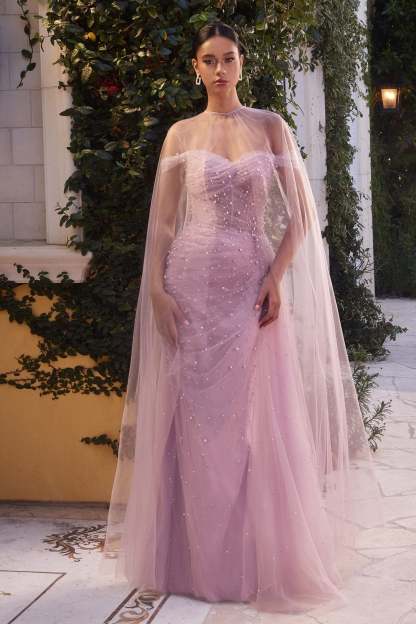 Breathtaking Fitted Off-The-Shoulder Pearl Pleated Tulle Gown #A1219