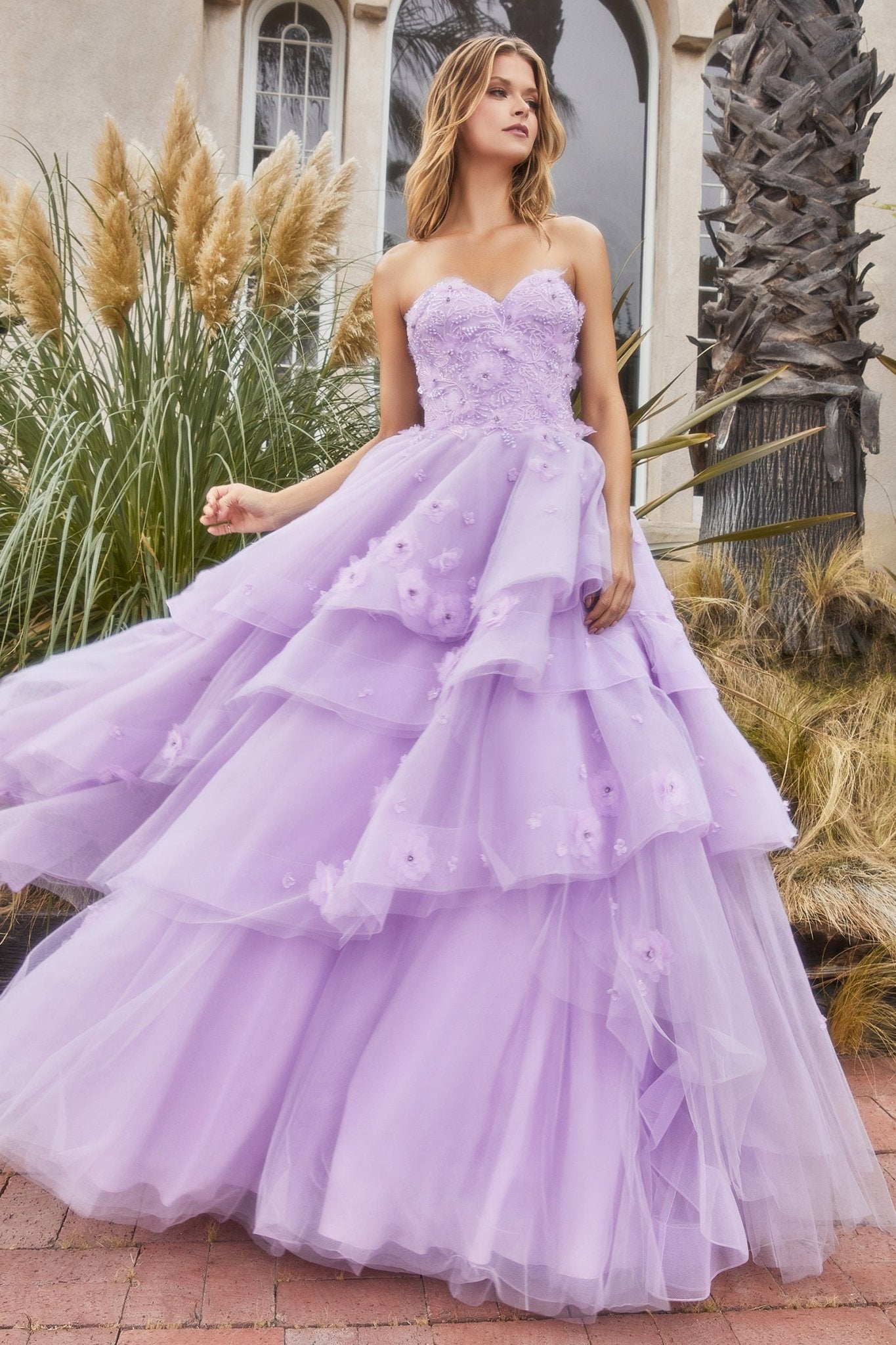 Enthralling Strapless Sweetheart Peony Petal Layered Ball Gown #A1220