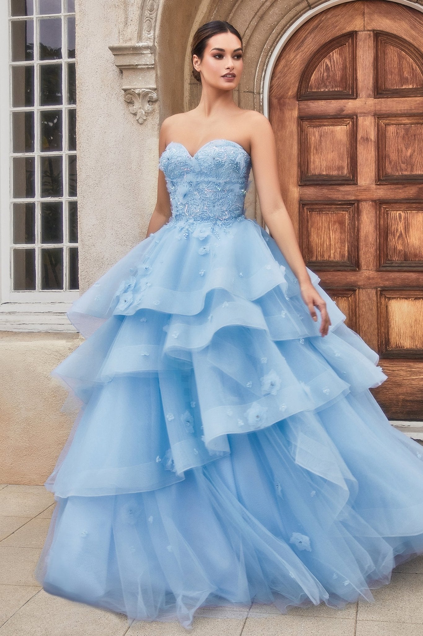 Enthralling Strapless Sweetheart Peony Petal Layered Ball Gown #A1220