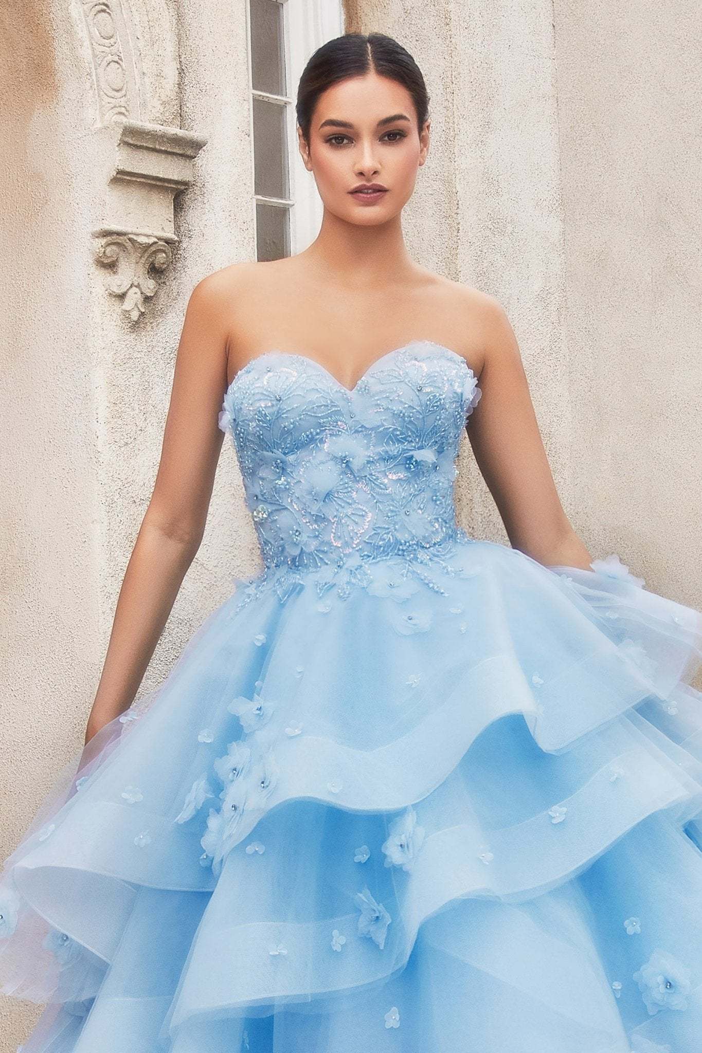 Enthralling Strapless Sweetheart Peony Petal Layered Ball Gown #A1220