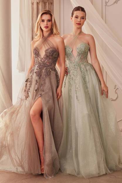 A-Line Keyhole Neck Glitter Layered Tulle Skirt Halter Gown #A1236