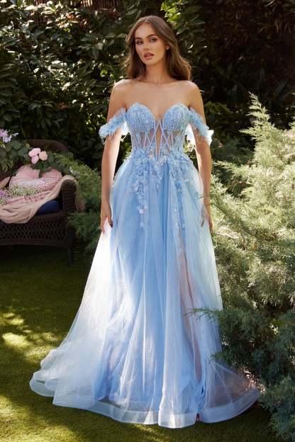 A-Line Strapless Off-The-Shoulder Straps Lace Appliques Gown #A1237