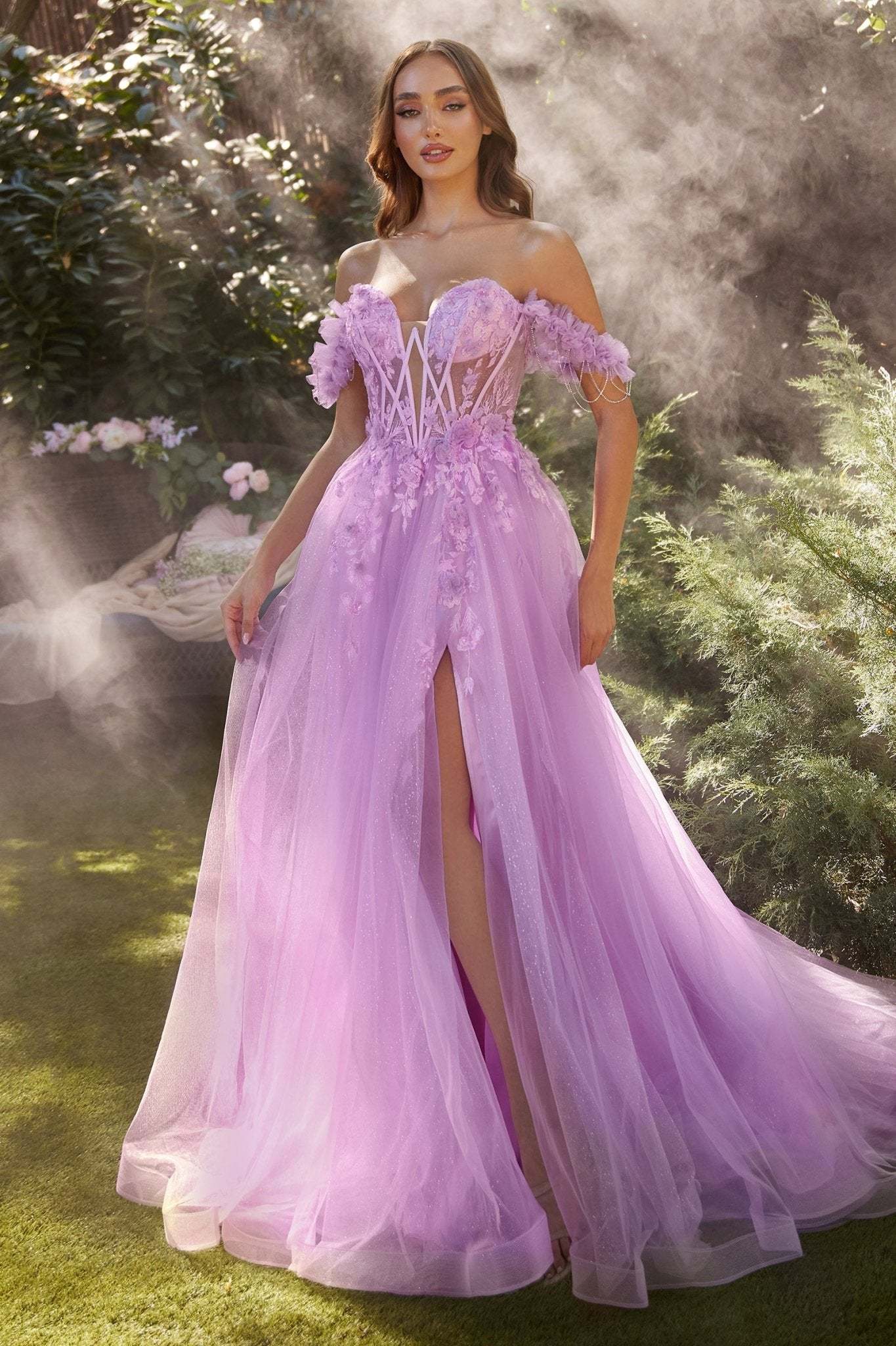 A-Line Strapless Off-The-Shoulder Straps Lace Appliques Gown #A1237