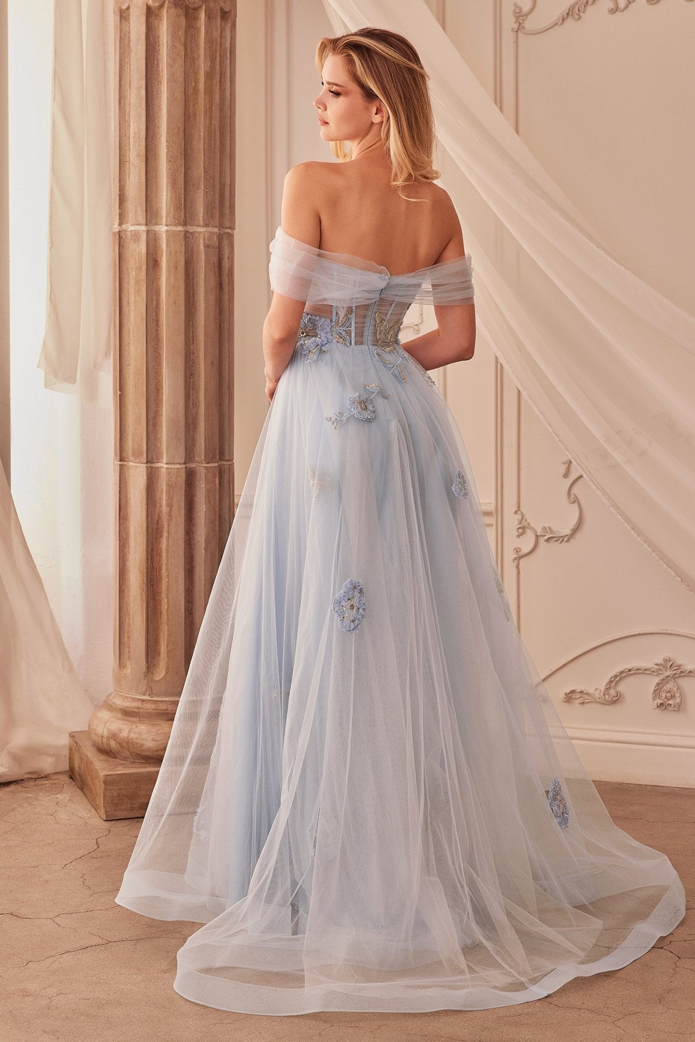 A-Line Off-The-Shoulder Floral Butterfly Appliques Gown #A1246