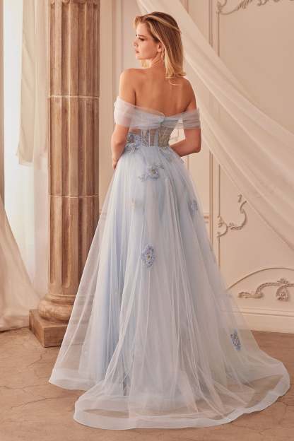 A-Line Off-The-Shoulder Floral Butterfly Appliques Gown #A1246