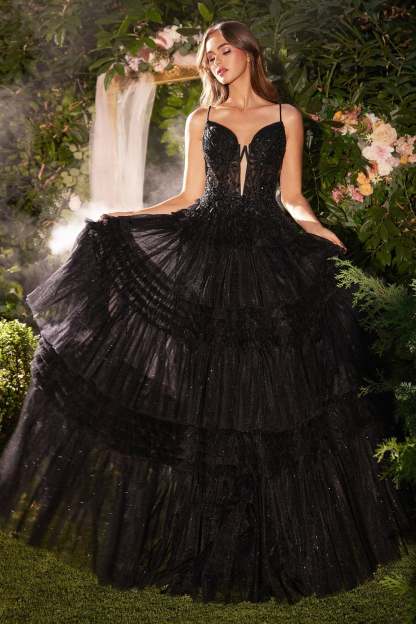 Romance Thin Straps Layered Pleated Tulle Skirt Ball Gown #A1247
