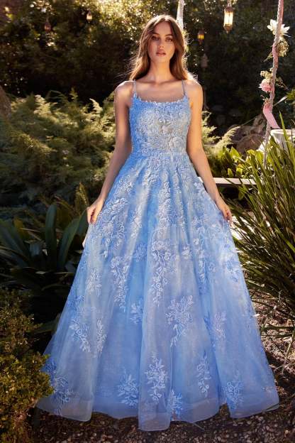 Romance A-Line Scoop Thin Straps Lace Appliques Gown #A1248