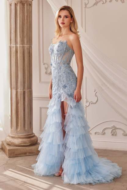 Fitted Strapless Lace-Embellished Appliques Mermaid Gown #A1255