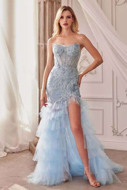 Fitted Strapless Lace-Embellished Appliques Mermaid Gown #A1255