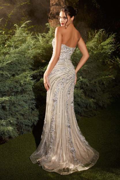 Romance Fitted Strapless Crystal Beading Lace Appliques Gown #A1256
