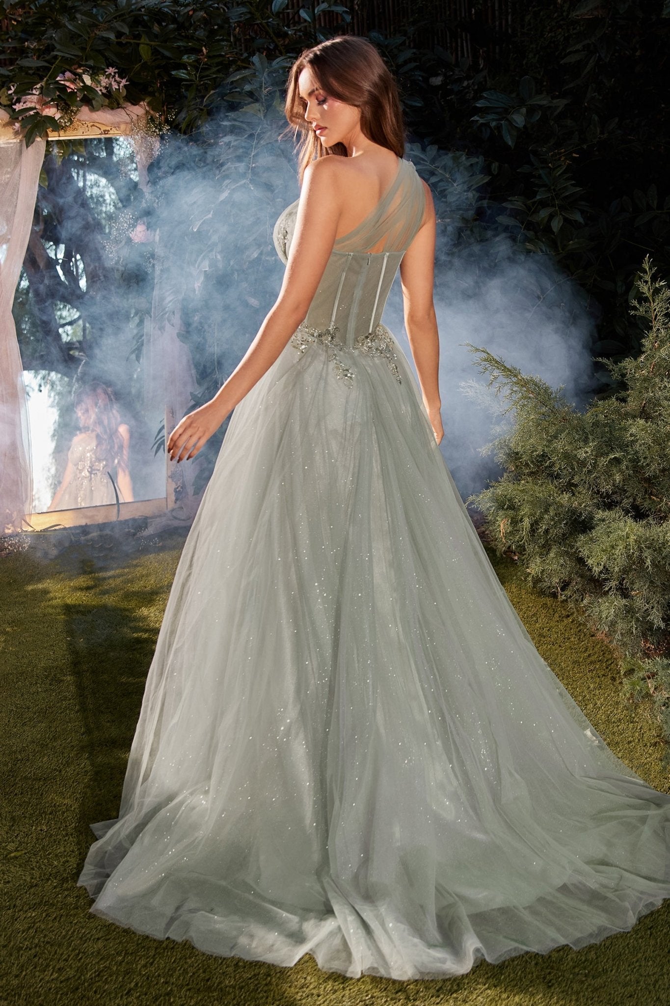 Romance A-Line One Shoulder Strap Layers Appliques Tulle Gown #A1259