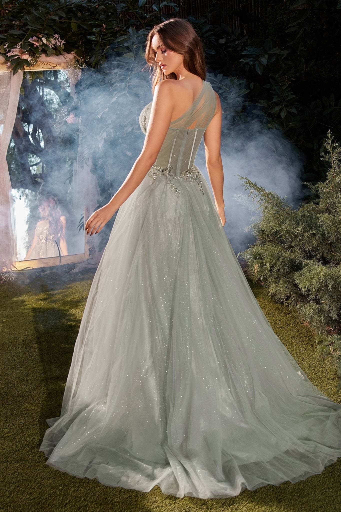 Romance A-Line One Shoulder Strap Layers Appliques Tulle Gown #A1259