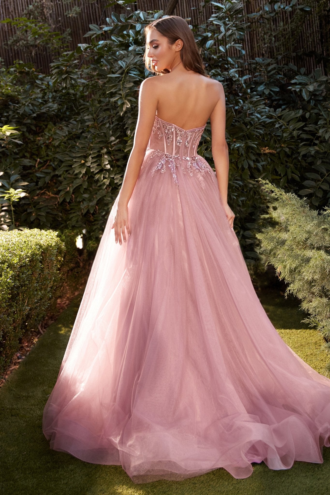 Romance A-Line Strapless Delicate Lace Appliqué Tulle Gown #A1267