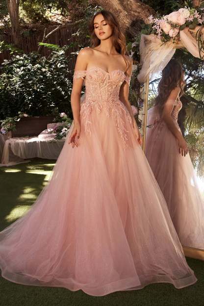 A-Line Lace-Appliqued Strapless Layered Tulle Gown #A1322