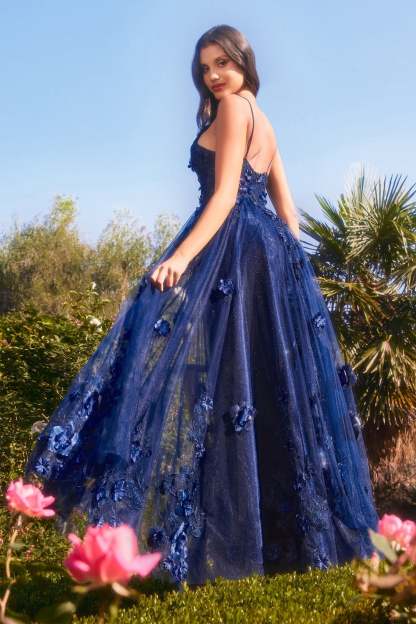 Romance A-Line V-Neck Layered Tulle Skirt Floral Appliques Gown #A1326
