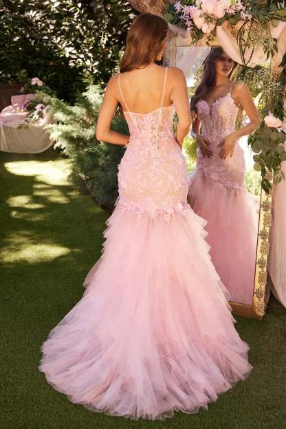 Fitted V-Neck Thin Straps Whispering Nymph Lace Mermaid Gown #A1327