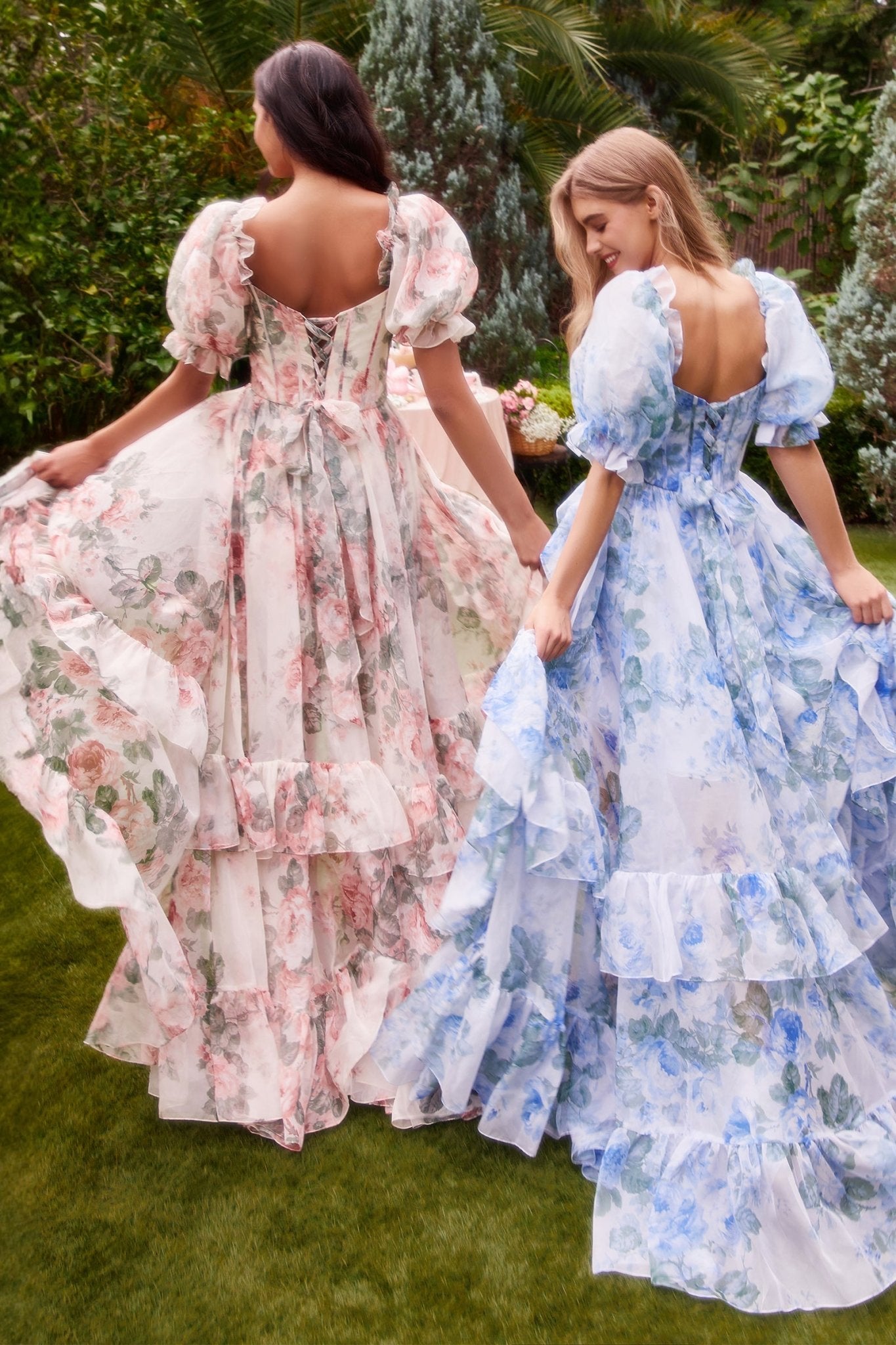 Sweetheart Minuet Ruffle Floral Printed Organza High Low Gown #A1336