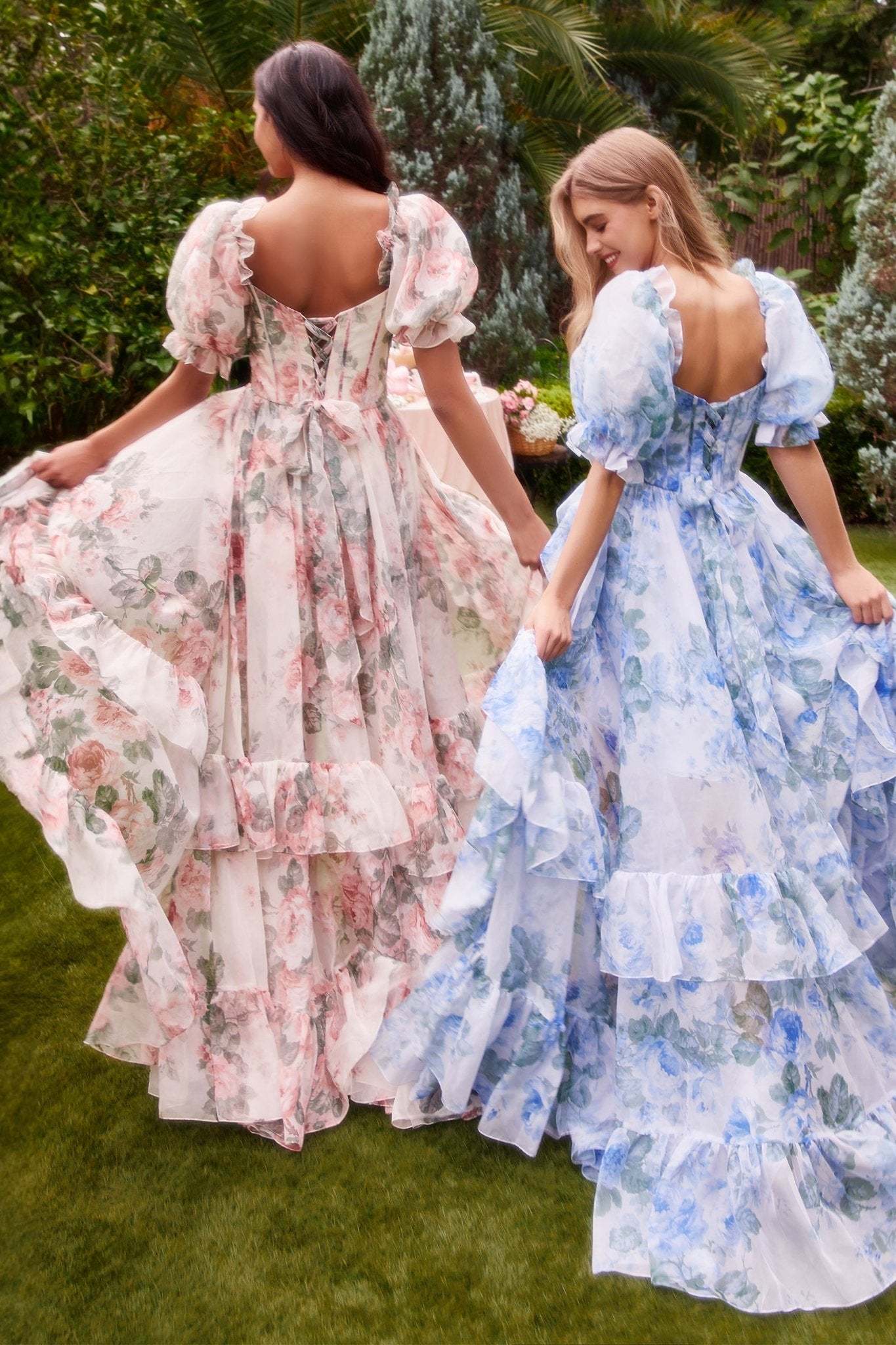 Sweetheart Minuet Ruffle Floral Printed Organza High Low Gown #A1336
