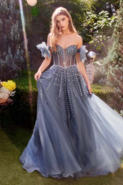 Elegance A-Line Plunging V-Neck Strapless Layered Tulle Gown #A1338