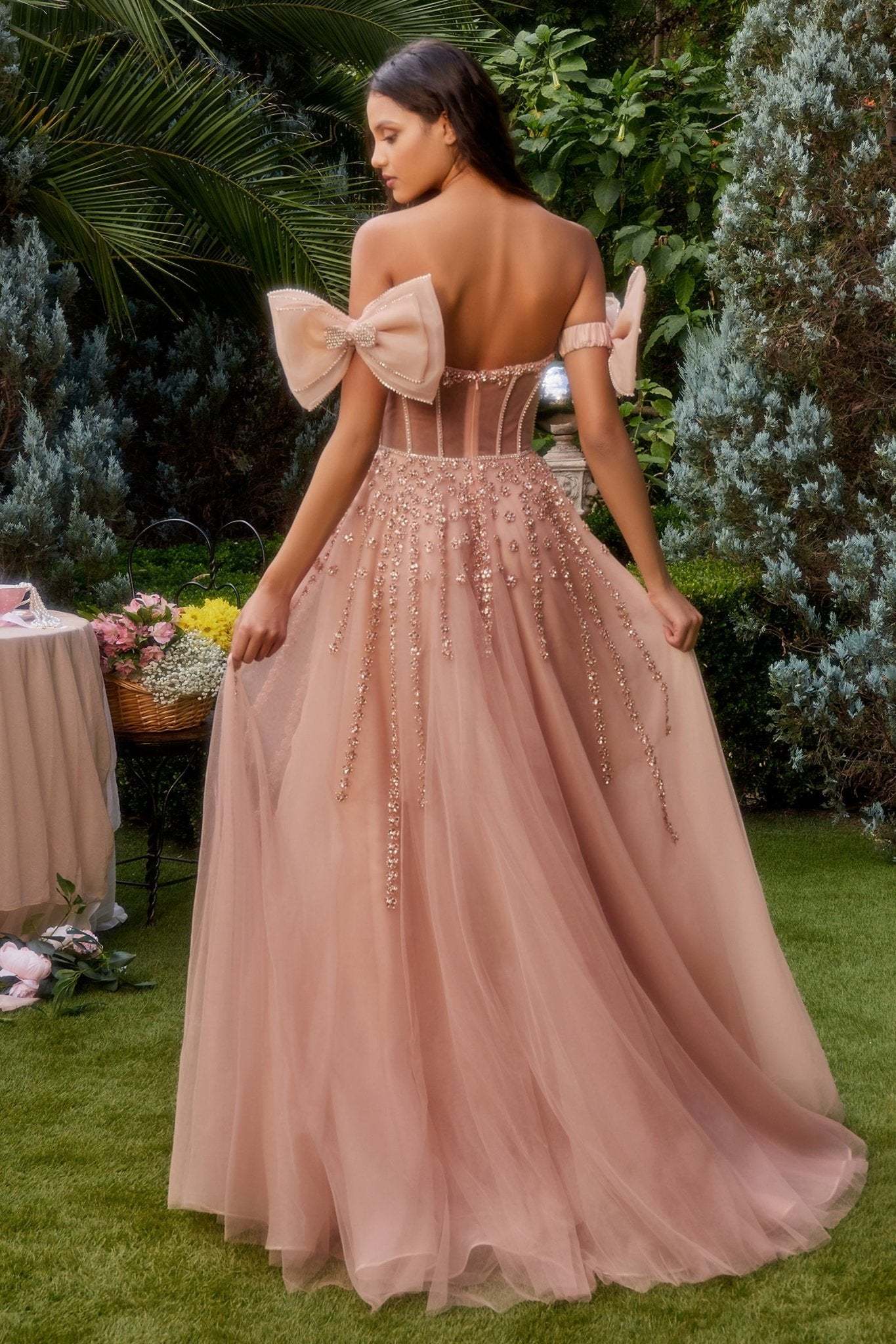 Elegance A-Line Plunging V-Neck Strapless Layered Tulle Gown #A1338