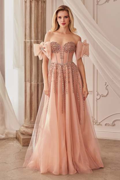 Elegance A-Line Plunging V-Neck Strapless Layered Tulle Gown #A1338