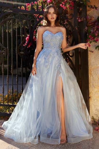 Romantic A-Line Strapless Lace Appliques Layered Tulle Gown #A1339