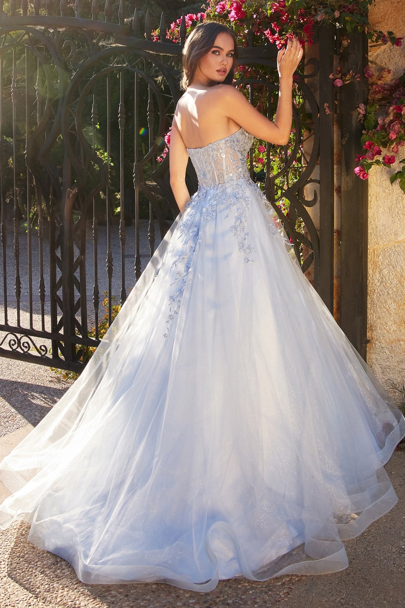 Romantic A-Line Strapless Lace Appliques Layered Tulle Gown #A1339