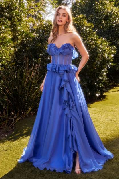 A-Line Sweetheart Strapless Ruffles Chiffon Layer Gown #A1341