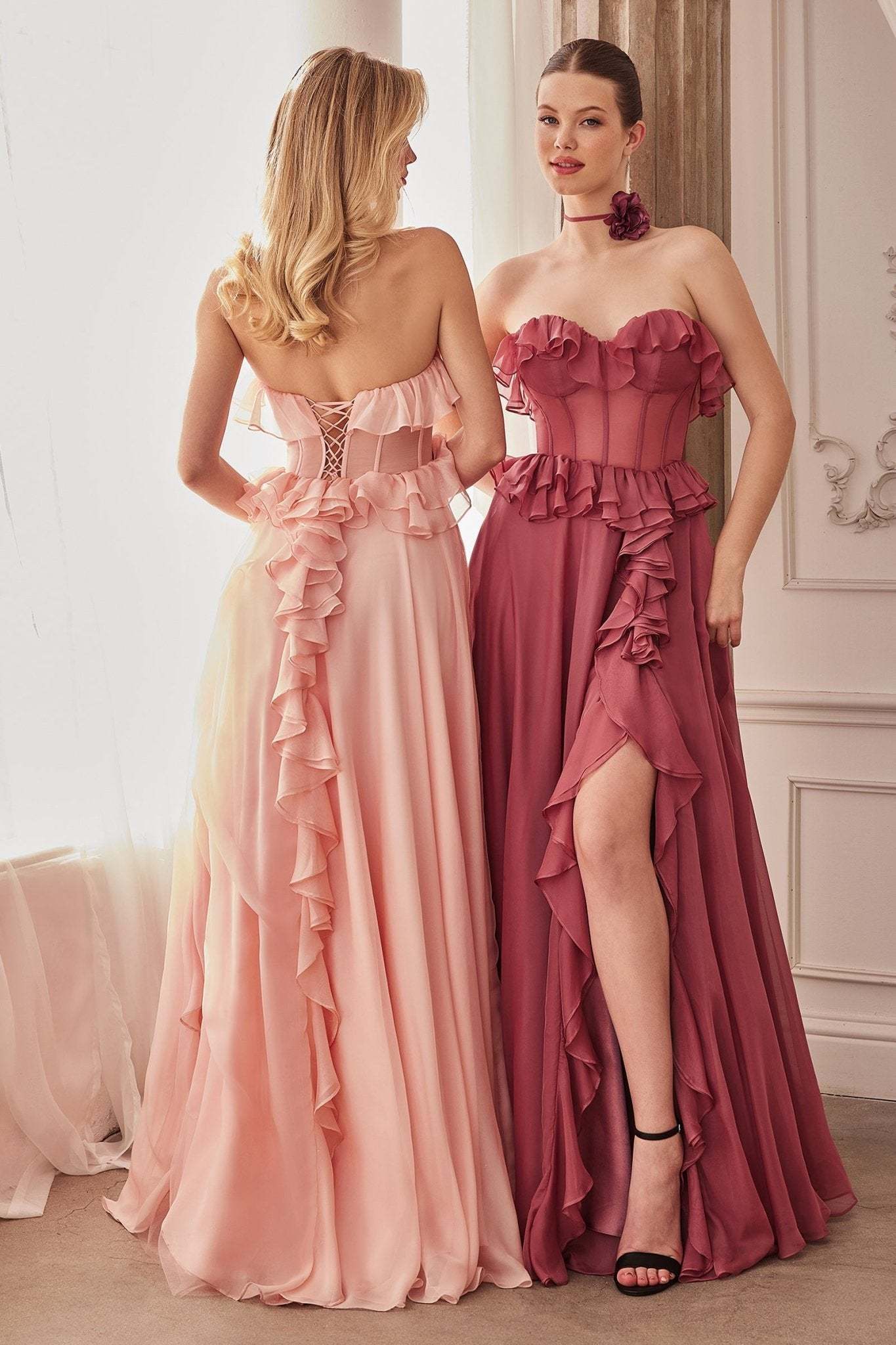 A-Line Sweetheart Strapless Ruffles Chiffon Layer Gown #A1341