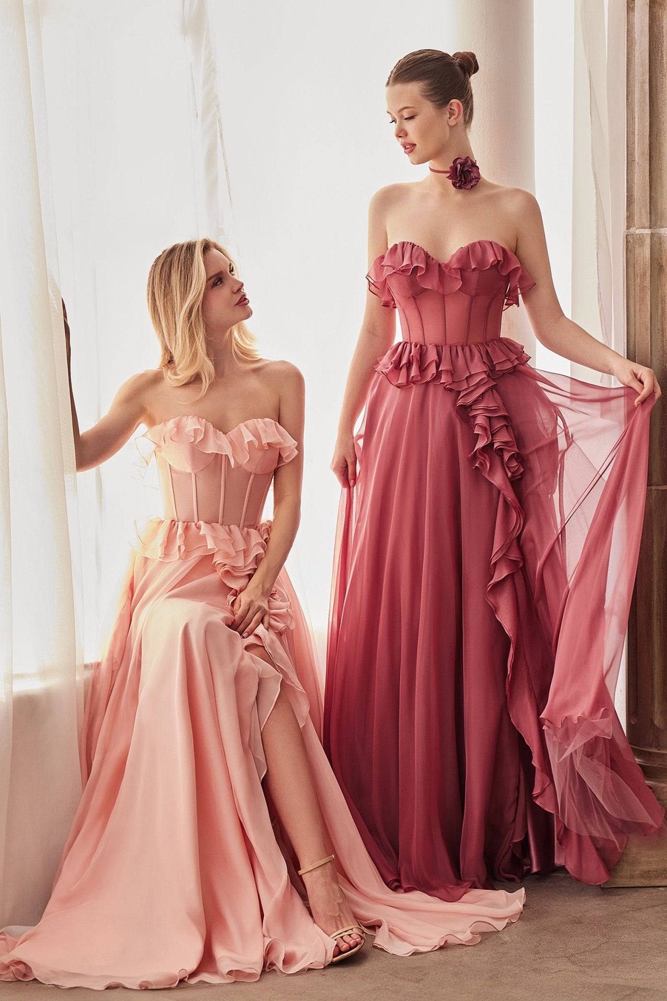 A-Line Sweetheart Strapless Ruffles Chiffon Layer Gown #A1341