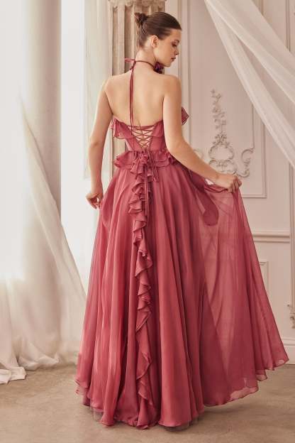 A-Line Sweetheart Strapless Ruffles Chiffon Layer Gown #A1341