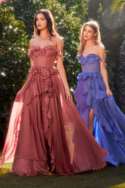 A-Line Sweetheart Strapless Ruffles Chiffon Layer Gown #A1341
