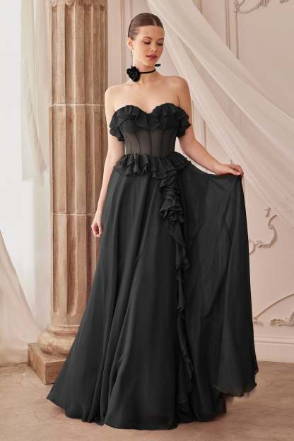 A-Line Sweetheart Strapless Ruffles Chiffon Layer Gown #A1341