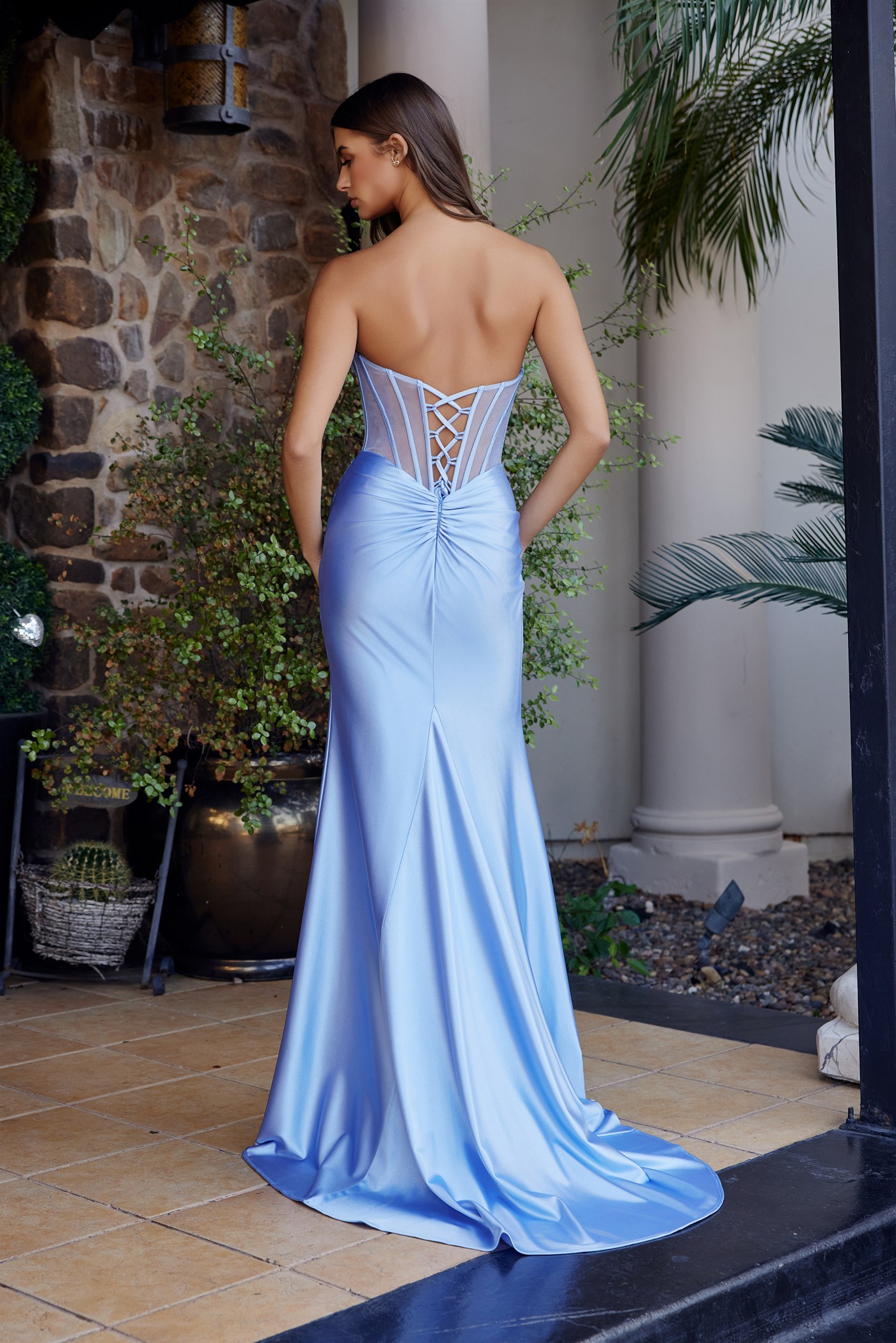 Twist Front Sweetheart Neckline Sequined Boned Bodice Prom Dress #A1737