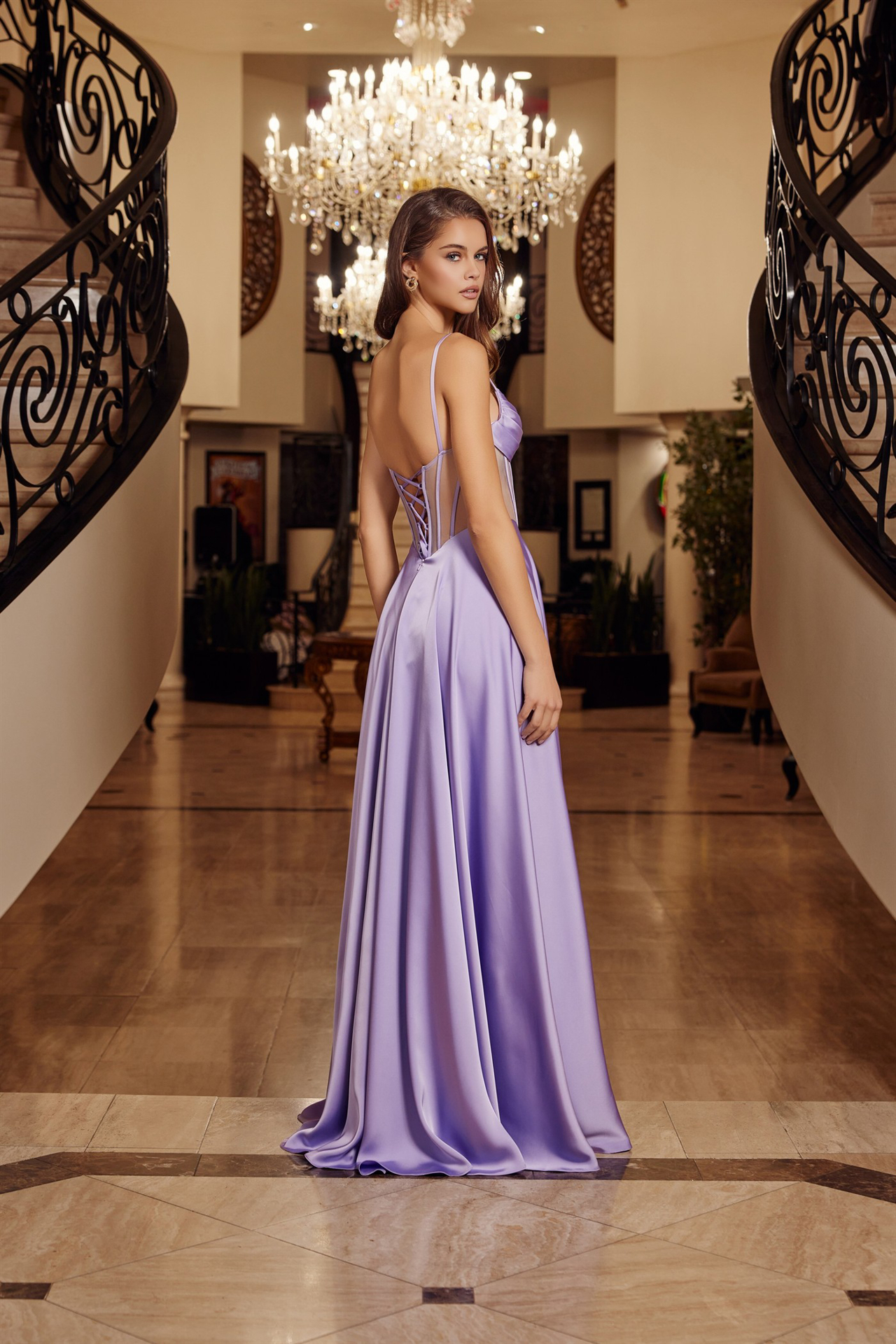 A-Line Boned Corset Twist Front Sweetheart Neckline Leg Slit Prom Dress #A1738