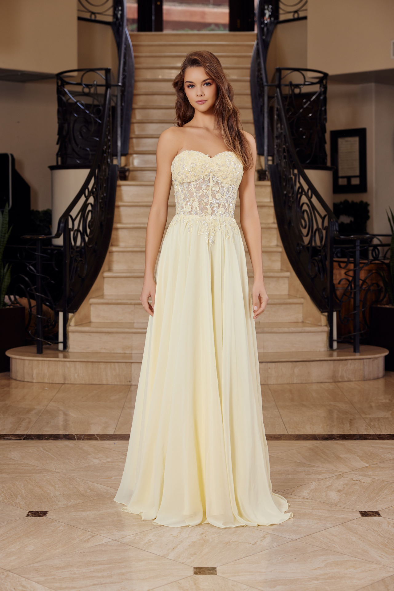 Strapless Applique Corset With Chiffon Skirt Prom Dress #C1617