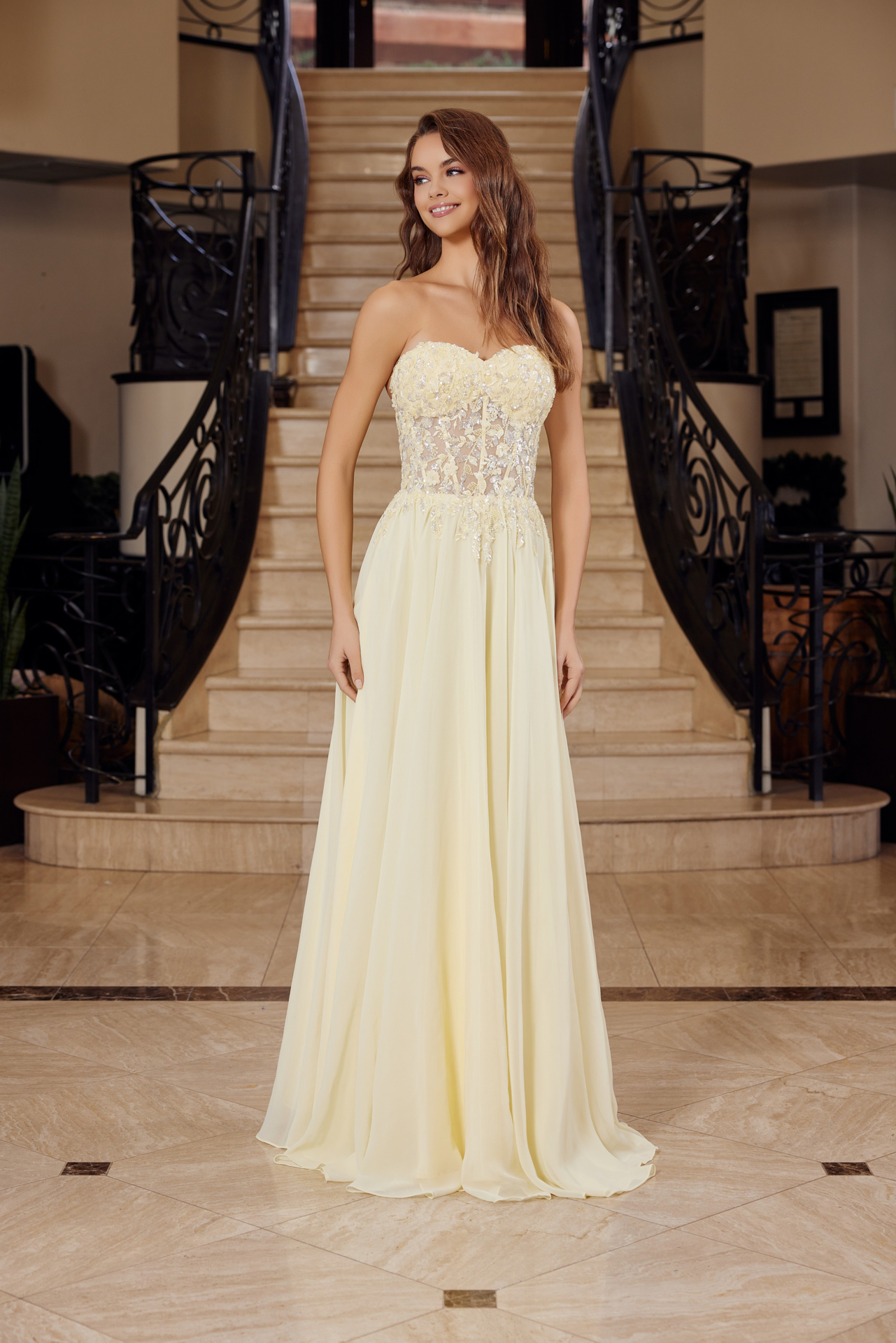 Strapless Applique Corset With Chiffon Skirt Prom Dress #C1617