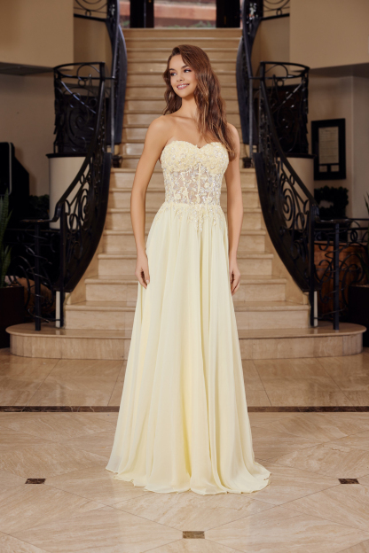 Strapless Applique Corset With Chiffon Skirt Prom Dress #C1617