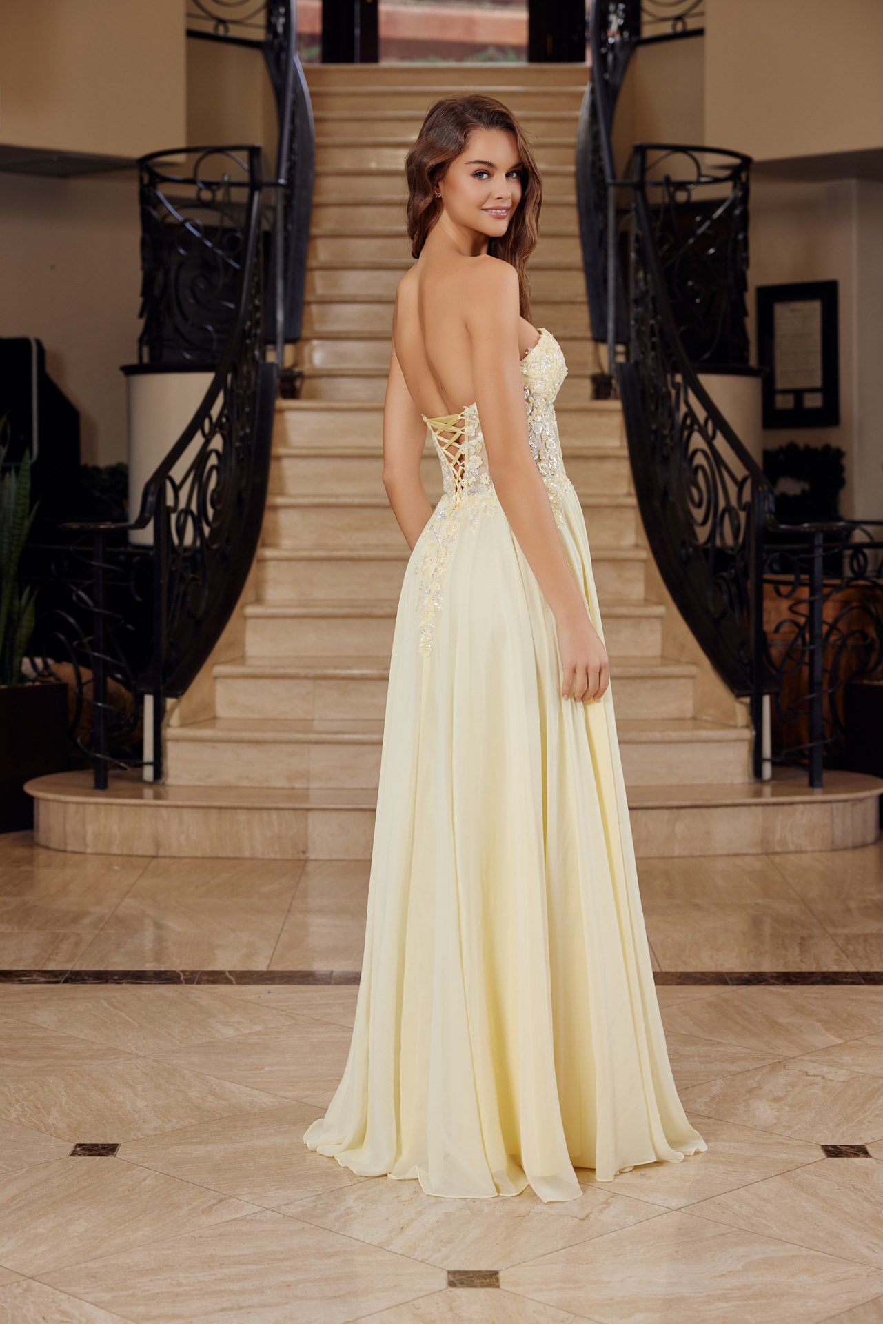 Strapless Applique Corset With Chiffon Skirt Prom Dress #C1617