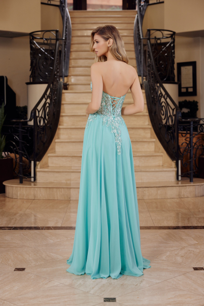Strapless Applique Corset With Chiffon Skirt Prom Dress #C1617