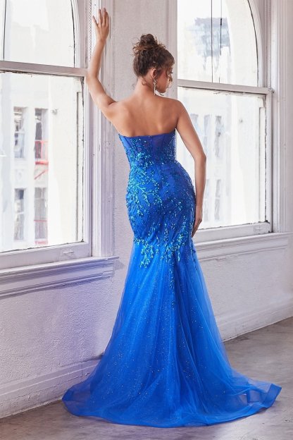 Exquisite Deep Plunging Illusion Strapless Sweetheart Mermaid Gown #CB139