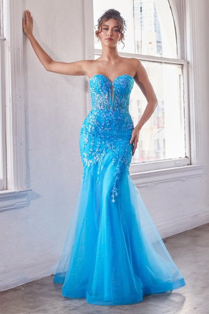 Exquisite Deep Plunging Illusion Strapless Sweetheart Mermaid Gown #CB139